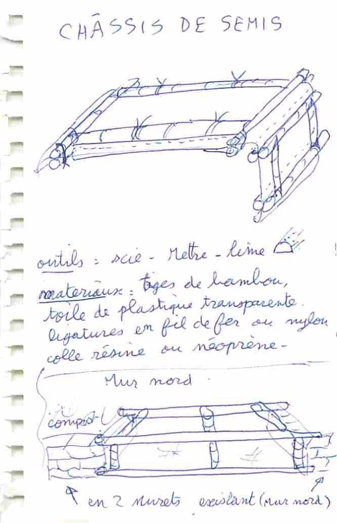 Châssis de semis extérieur chez Basile - croquis Hervé